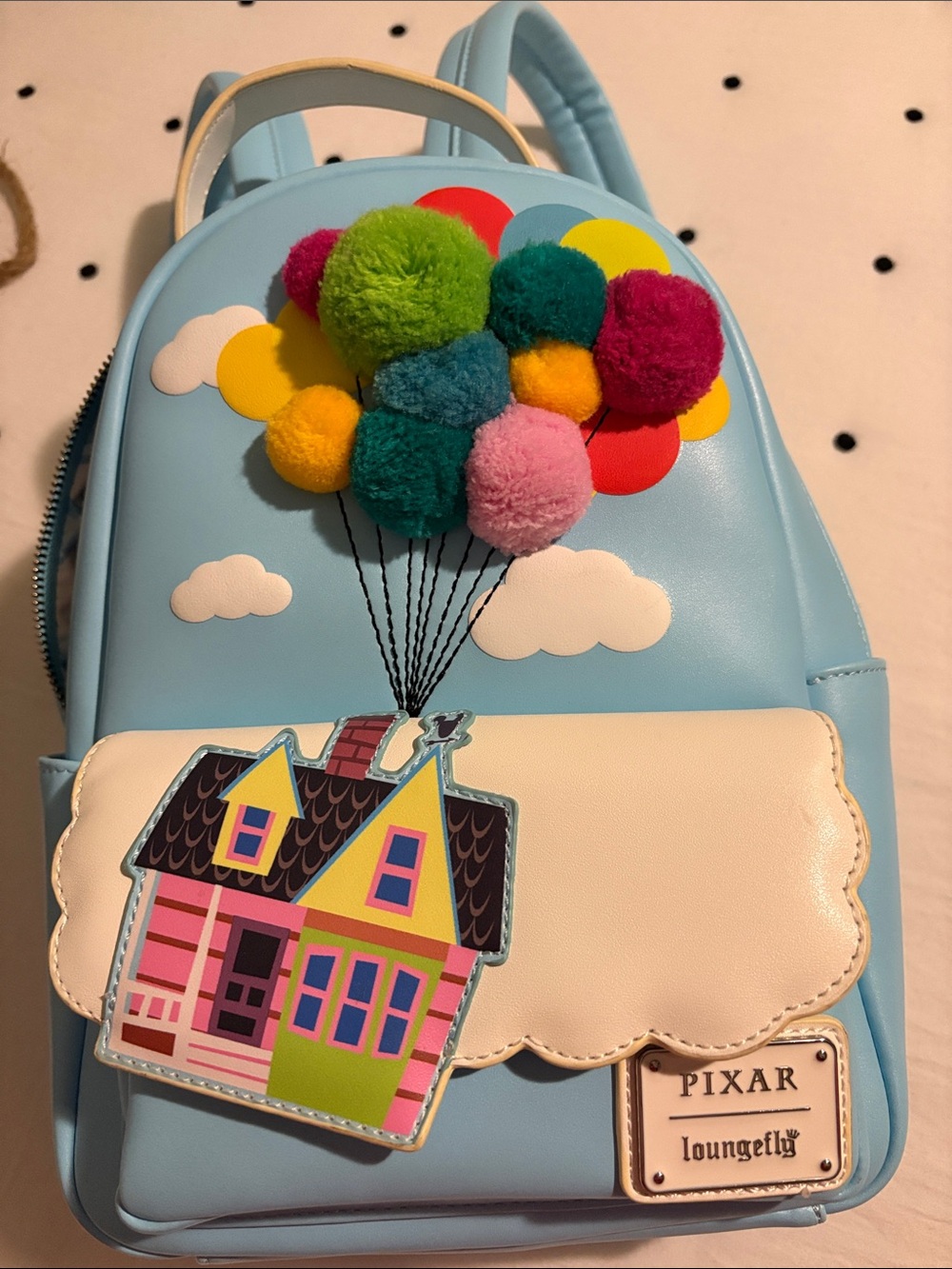 Loungefly Light Blue Pixar Up House Pom-Pom Mini Backpack